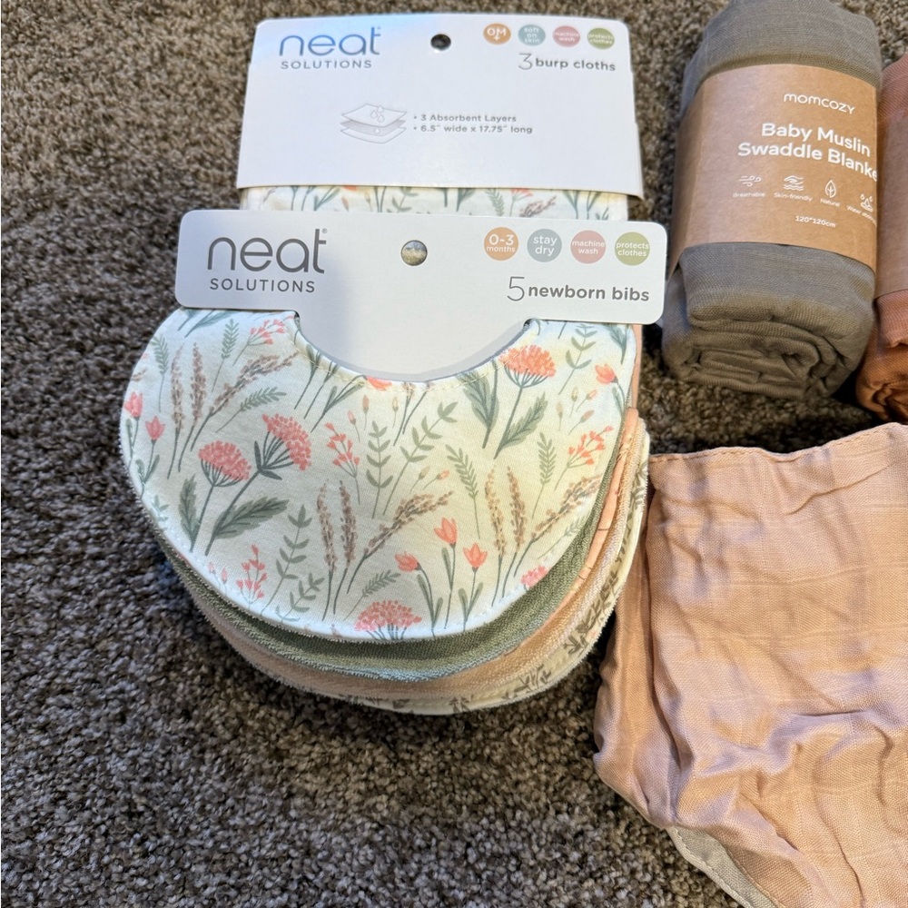 Bundle of New Baby Burp Cloths, Swaddles, & Bibs - Picture 4 of 4